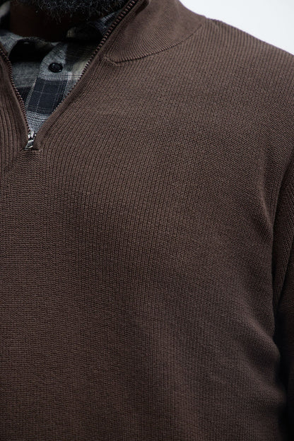 Shawn Quarter Zip Sweater - Brown