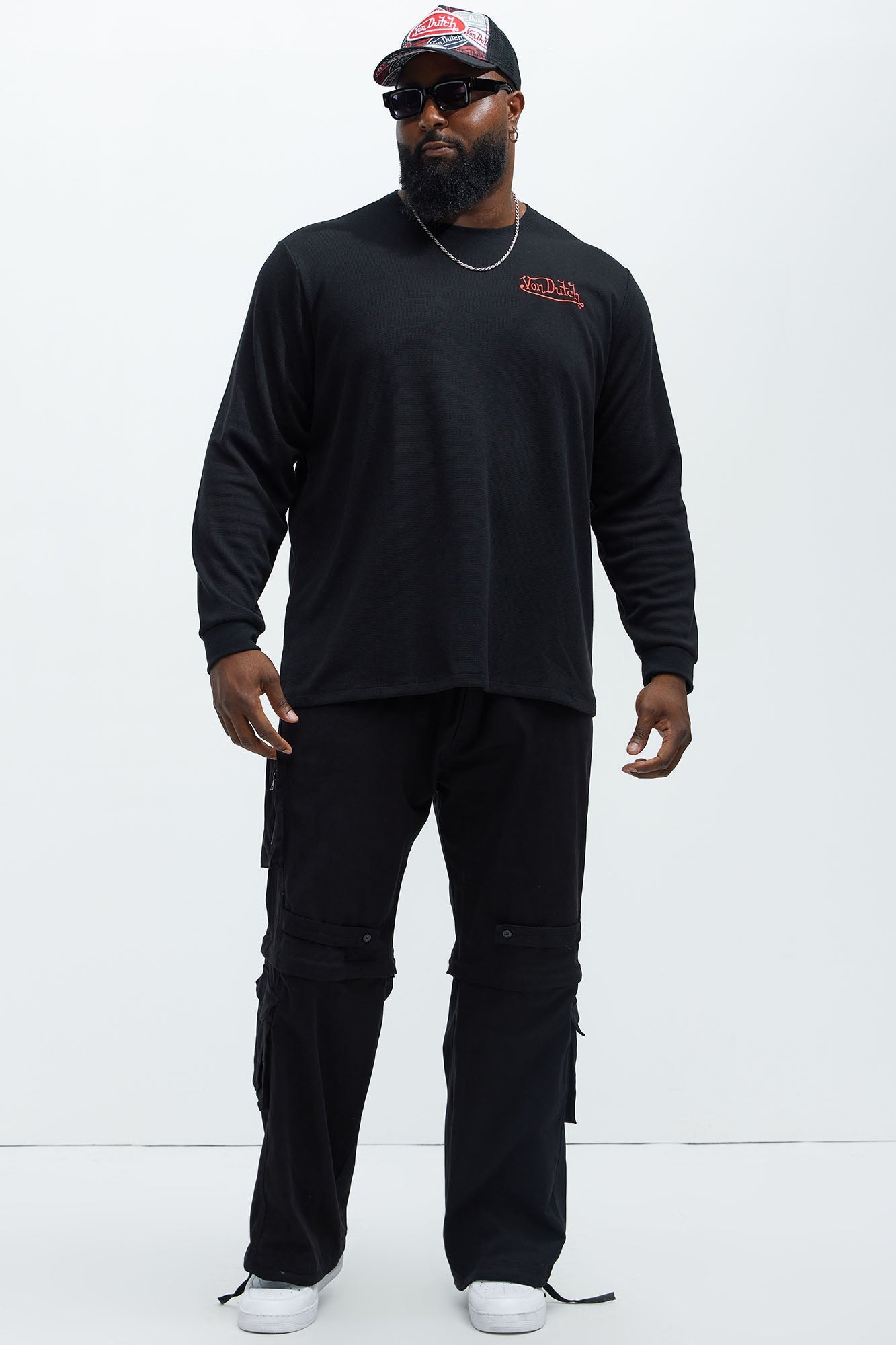Von Dutch Red Font Long Sleeve Tee - Black