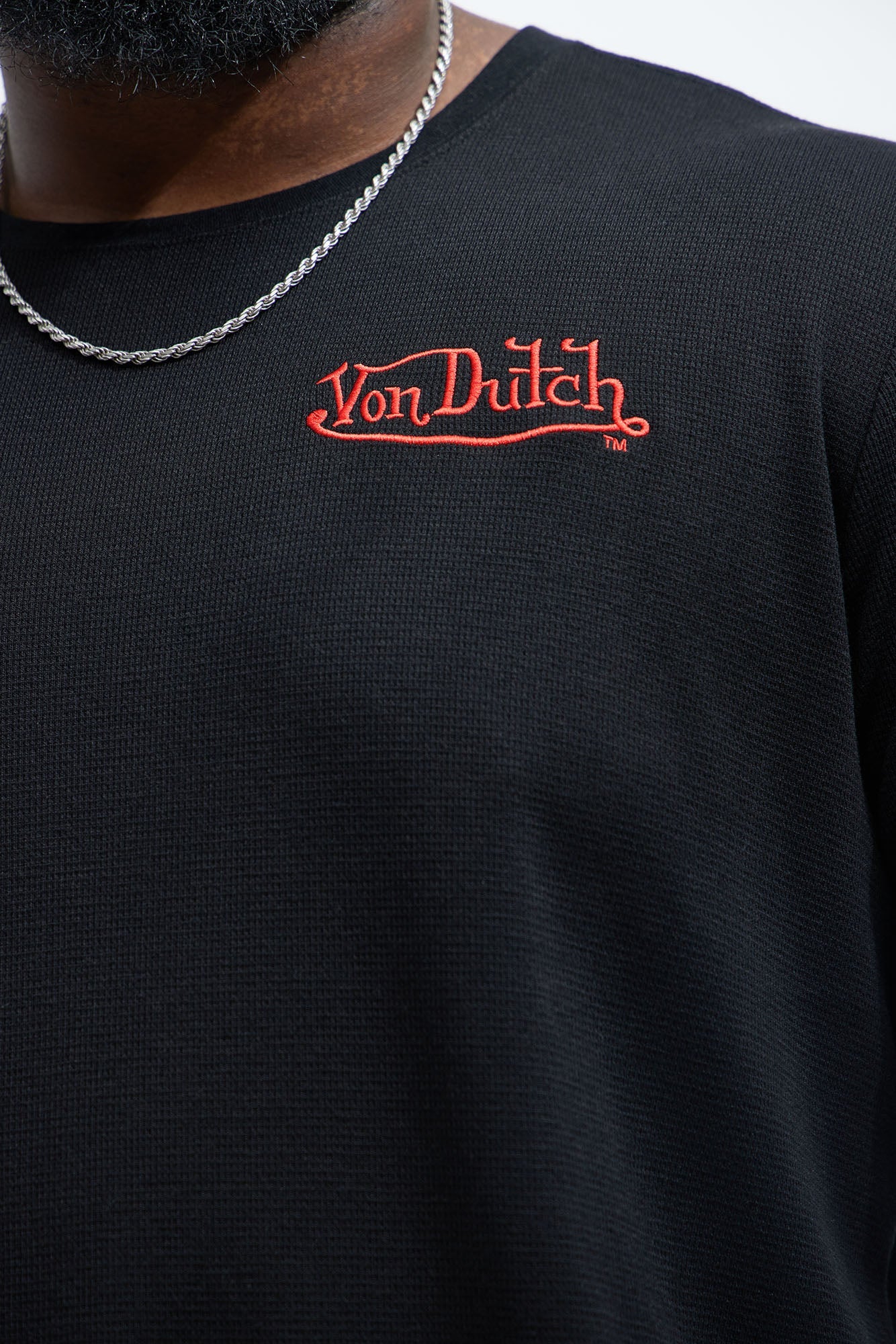 Von Dutch Red Font Long Sleeve Tee - Black