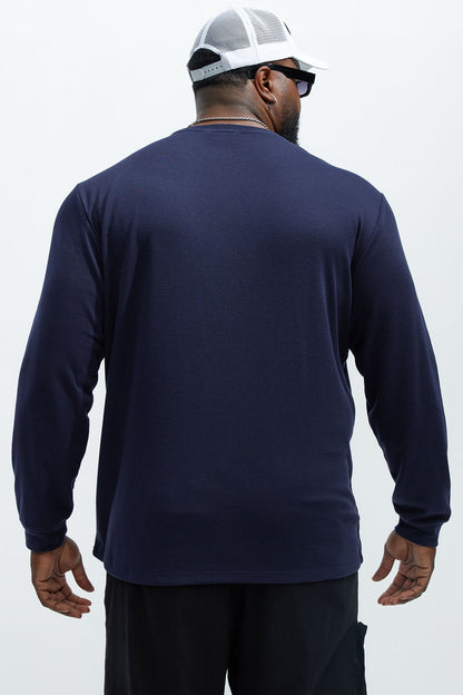 Von Dutch Yellow Font Long Sleeve Tee - Navy