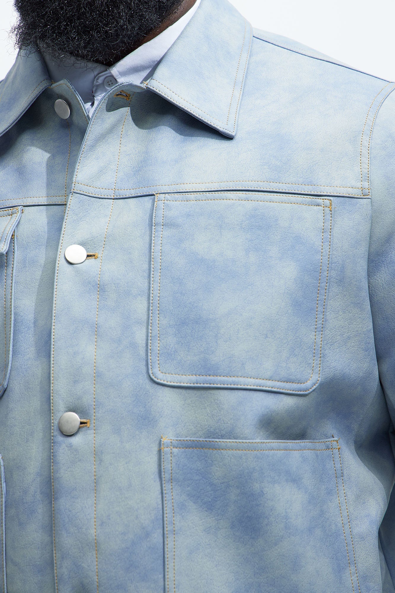 Ellis Faux Leather Jacket - Blue