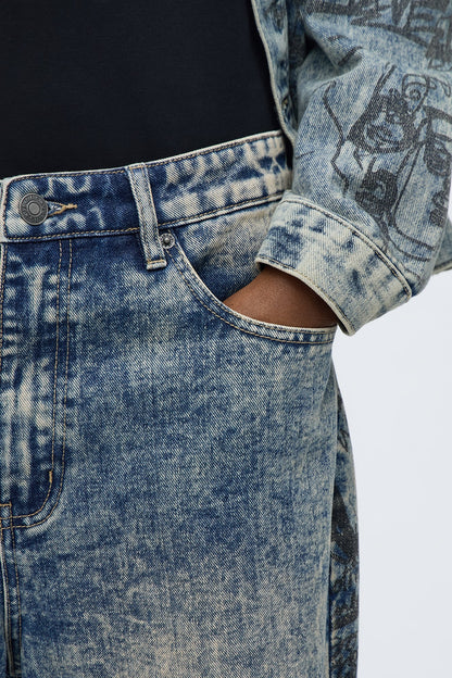Baggy Verbiage Distressed Jean - Vintage Blue Wash