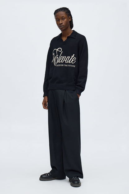 Relaxed And Beyond Johnny Collar Sweater - Black/combo