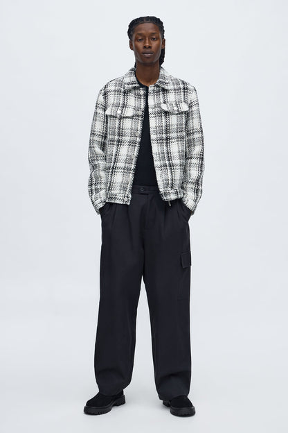 Tweed Plaid Trucker Jacket - Black
