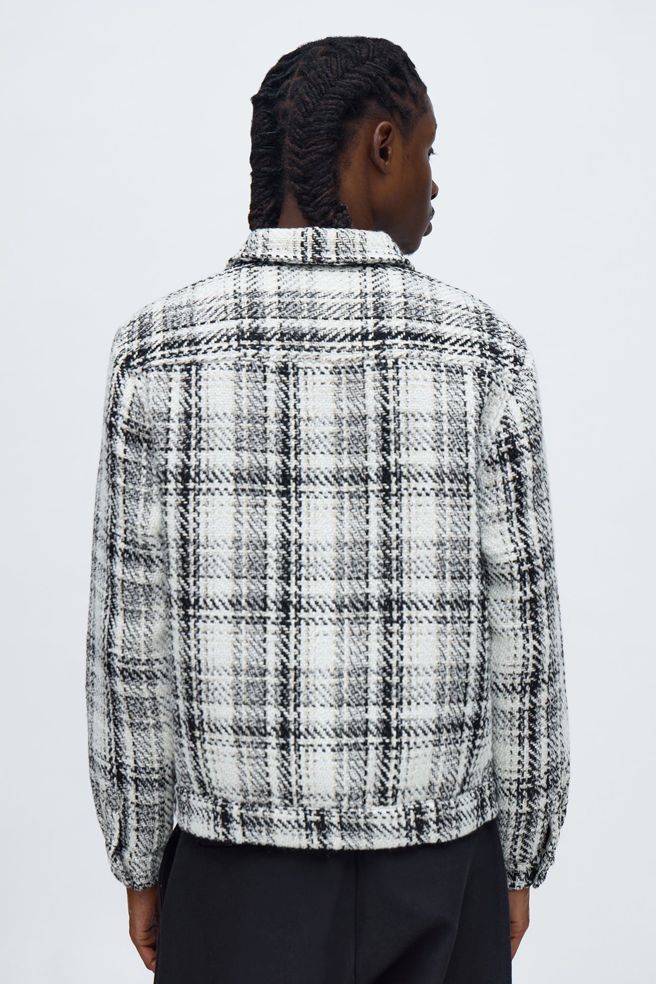 Tweed Plaid Trucker Jacket - Black