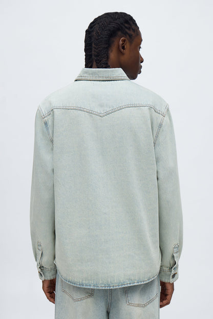 Relaxed Cowboy Hit Denim Button Up Shirt - Vintage Blue Wash