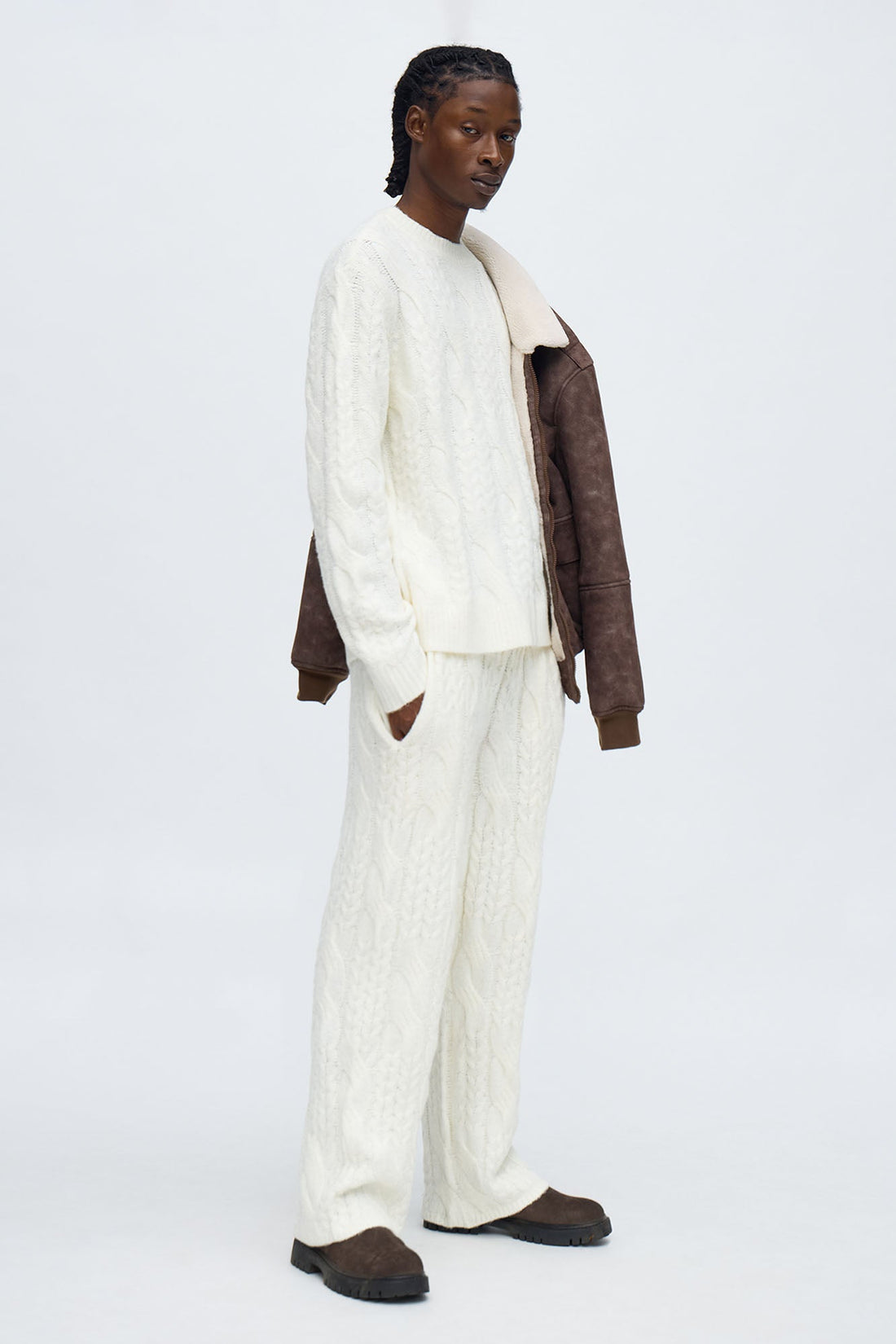 Day To Day Cable Knit Crewneck Sweater - Off White