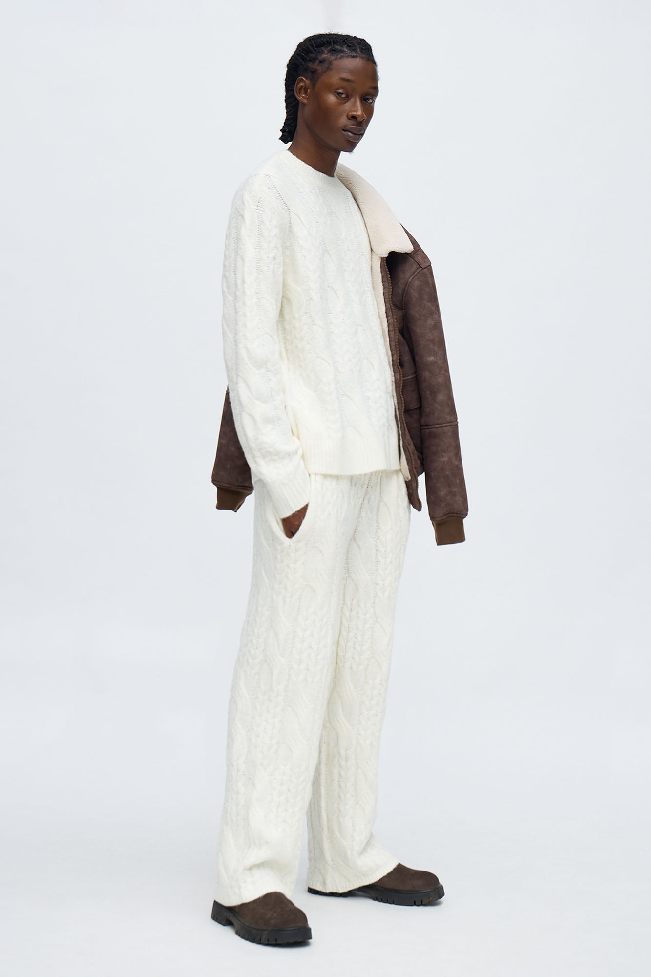 Day To Day Cable Knit Crewneck Sweater - Off White