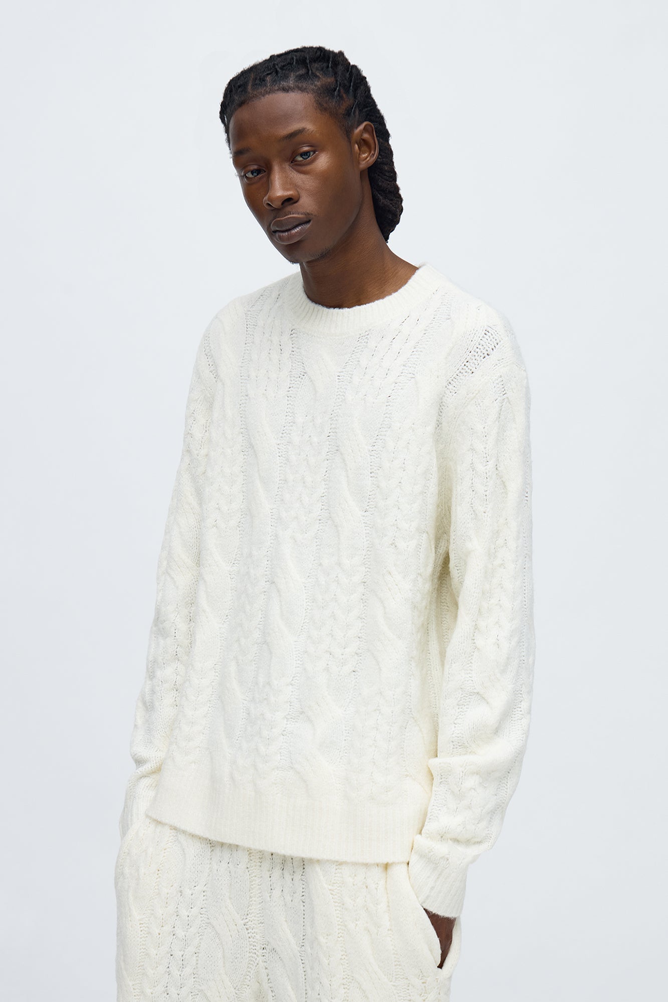 Day To Day Cable Knit Crewneck Sweater - Off White