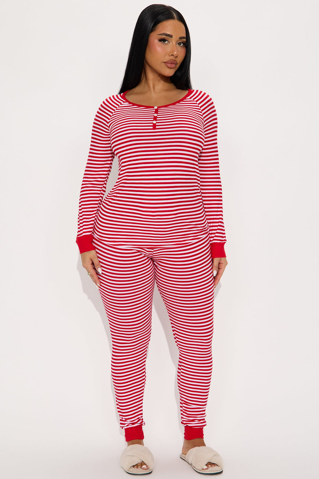 Winter Days Matching Family Long Sleeve Henley PJ Jogger Set - Red/White