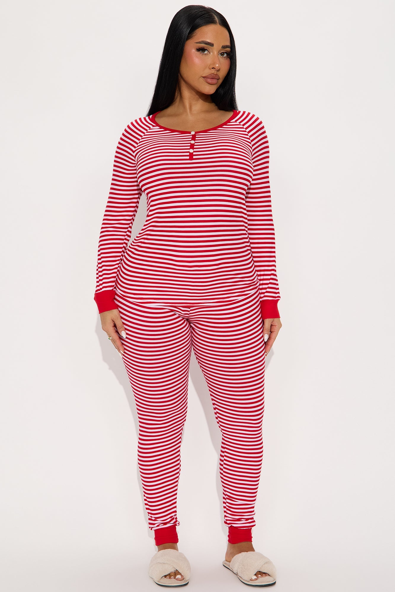 Winter Days Matching Family Long Sleeve Henley PJ Jogger Set - Red/White