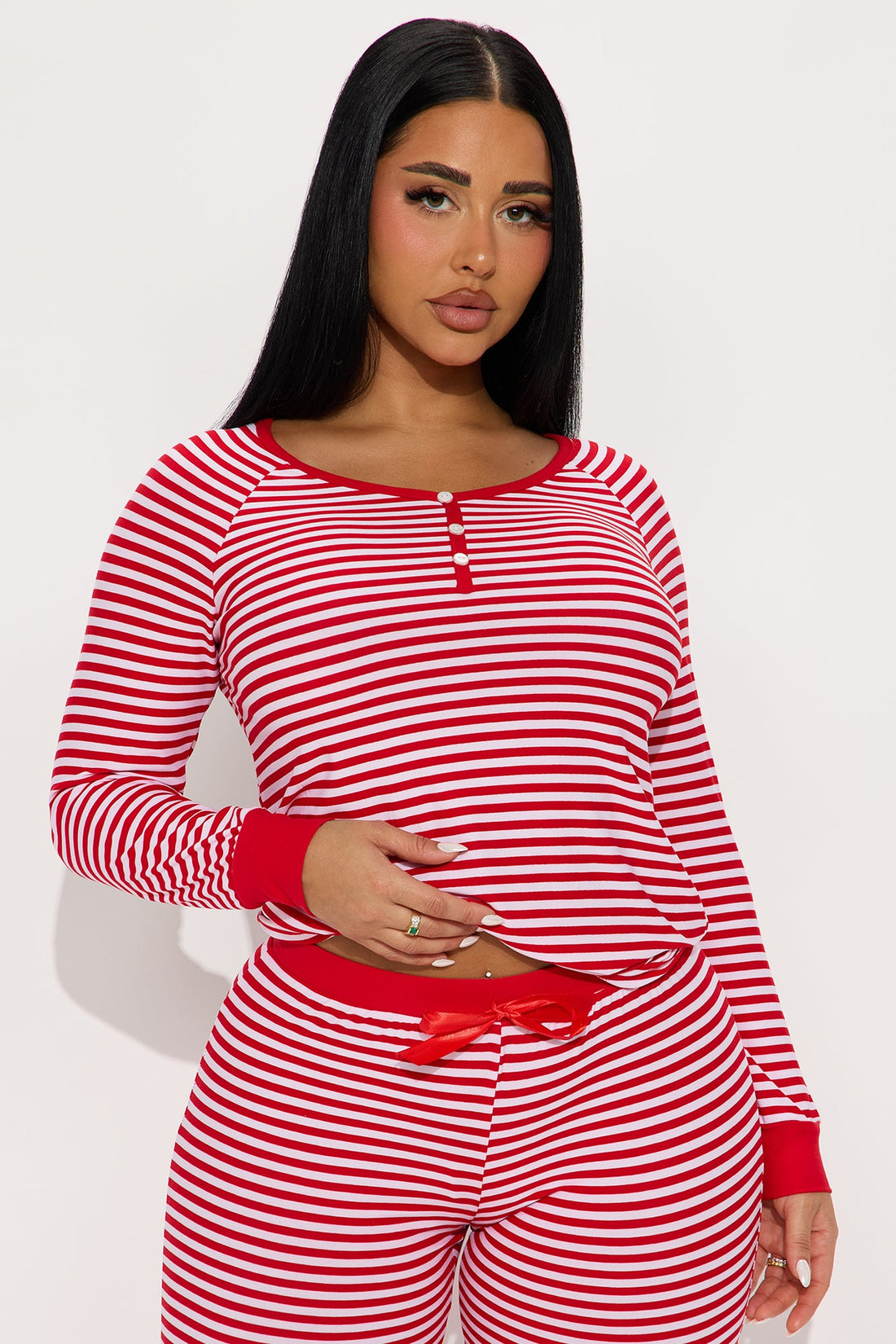 Winter Days Matching Family Long Sleeve Henley PJ Jogger Set - Red/White