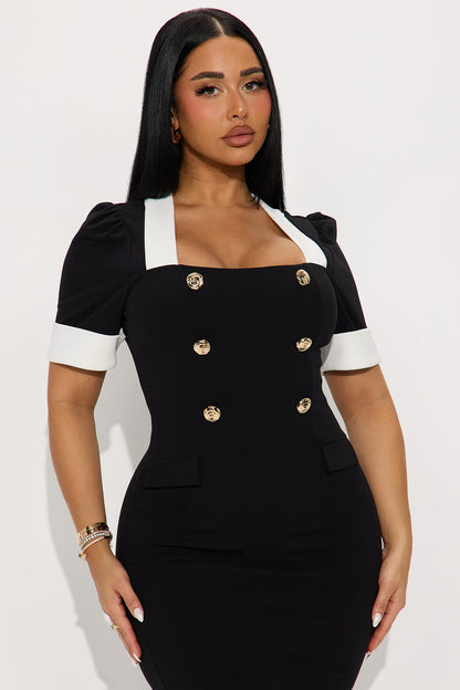 Ainsley Contrast Trim Crepe Knit Midi Dress - Black/White