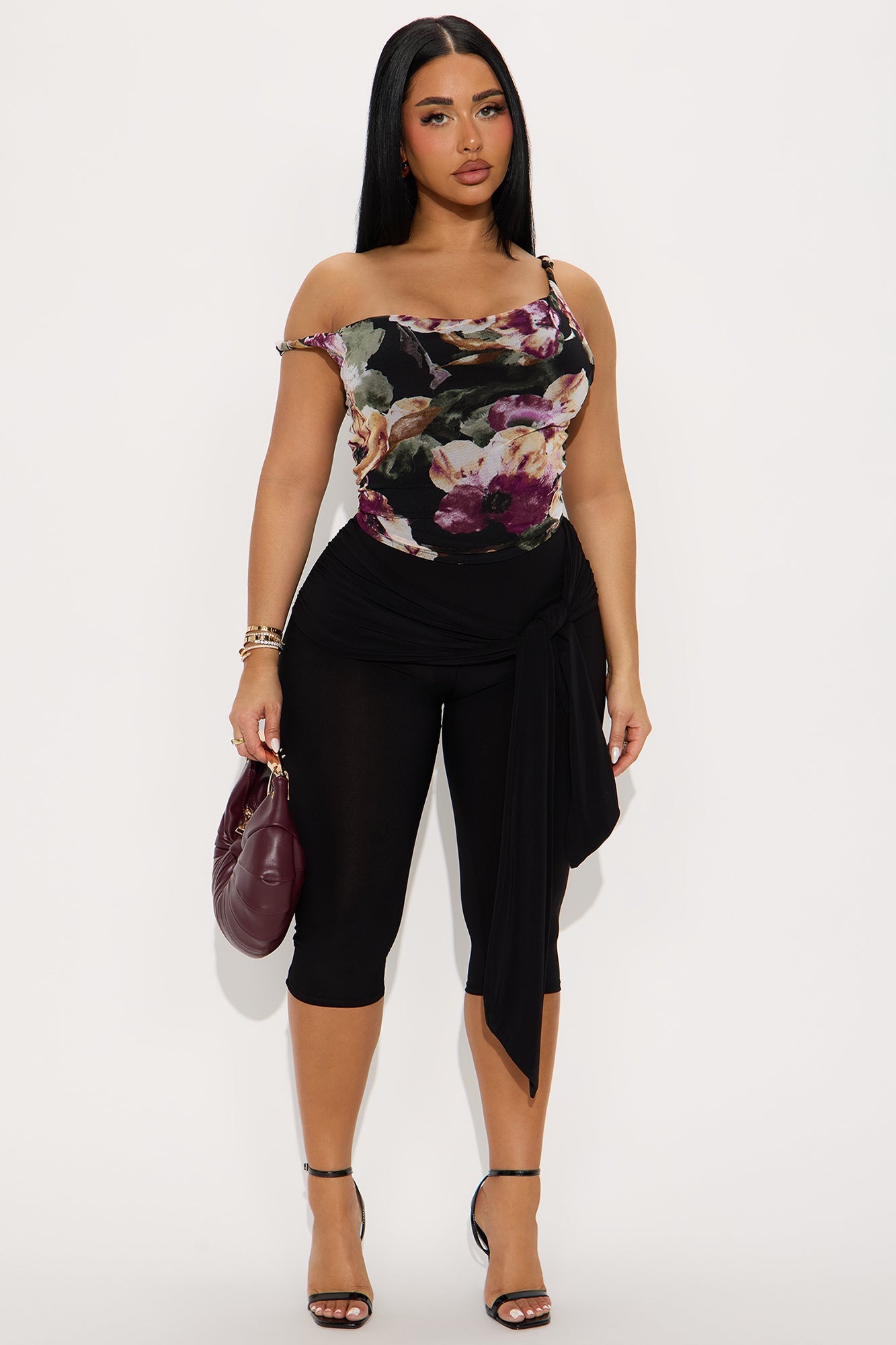 Verona Mid Rise Tie Waist Capri Legging 19″ - Black