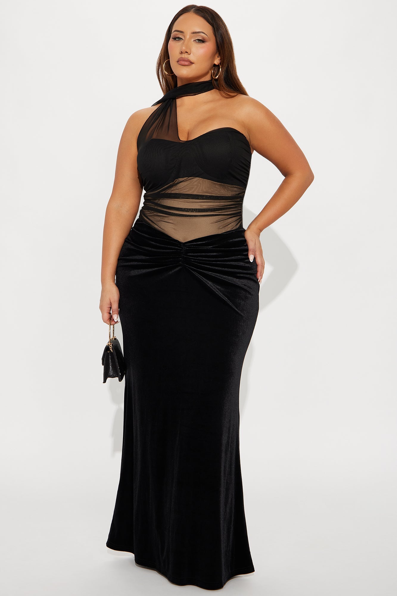 Crushing On You Velvet V Front Maxi Skirt - Black