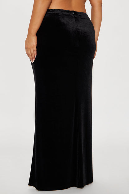 Crushing On You Velvet V Front Maxi Skirt - Black