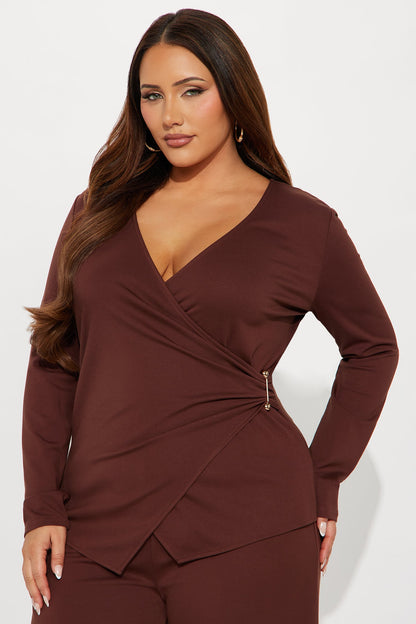 Helena Wrap Top And Wide Leg Pant Set - Brown