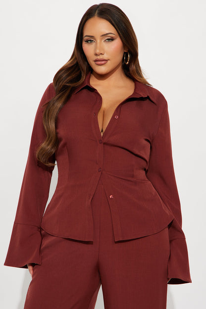 Brexley Button Up Shirt Wide Leg Pant Set - Rust