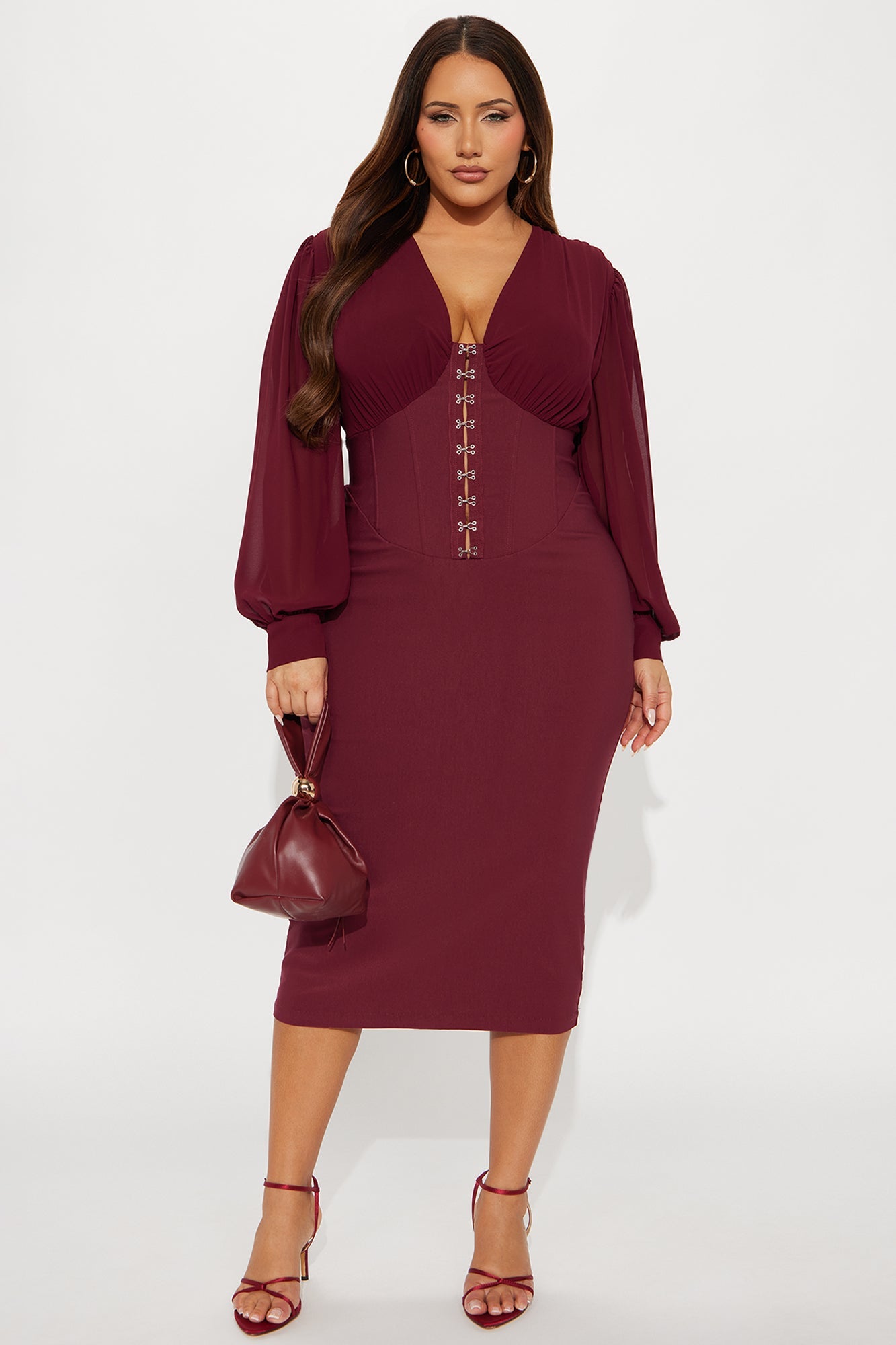 Cute But Psycho Chiffon Corset Midi Dress - Wine