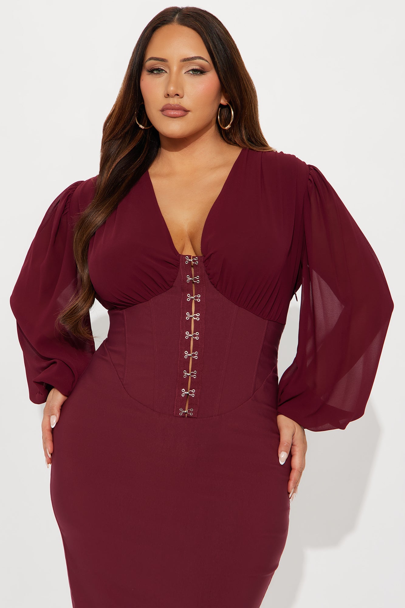 Cute But Psycho Chiffon Corset Midi Dress - Wine