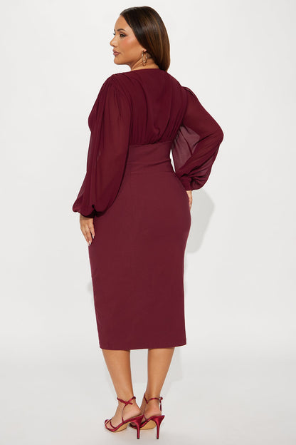 Cute But Psycho Chiffon Corset Midi Dress - Wine
