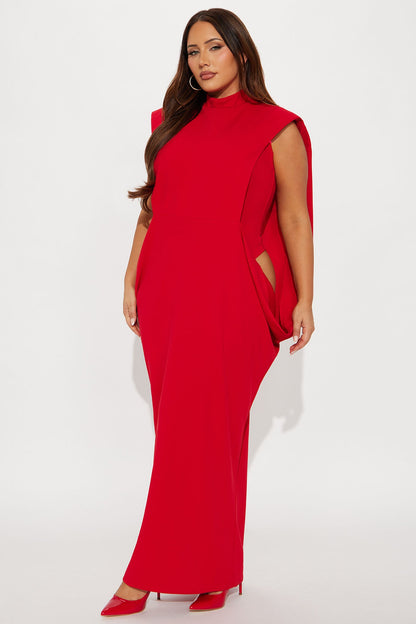 She Is Mother Sleeveless Crepe Knit Maxi Dress - Red