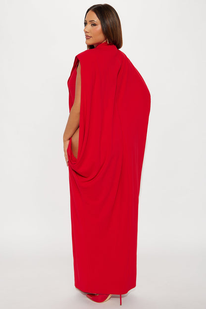 She Is Mother Sleeveless Crepe Knit Maxi Dress - Red