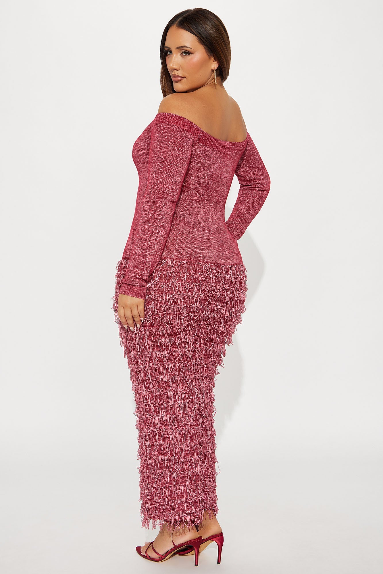 Kimberly Fringe Sweater Maxi Dress - Red