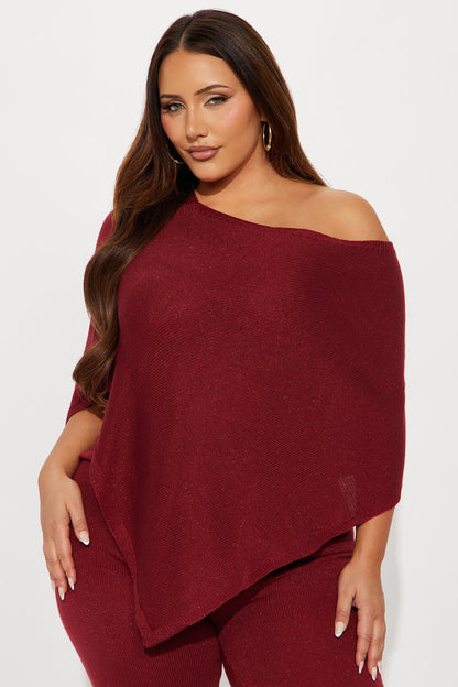 Pauline Off Shoulder Draped Sweater Pant Set - Burgundy