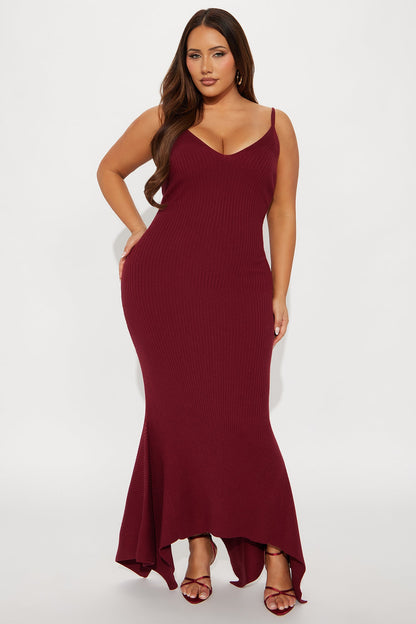 Dazzle Me Ribbed Maxi Dress Set - Wine
