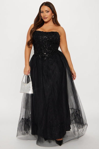 Timeless Charm Glitter Gown - Black