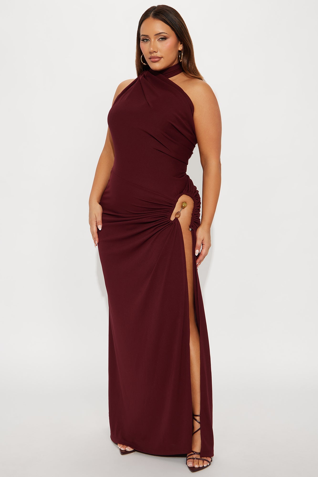 Jasmyn High Slit Maxi Dress - Burgundy