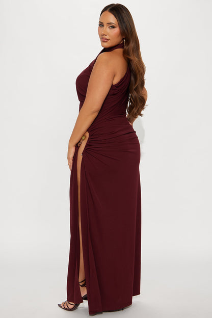 Jasmyn High Slit Maxi Dress - Burgundy