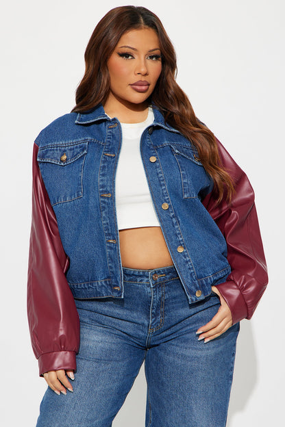 Hotwired Faux Leather Bomber Jacket - Medium Wash