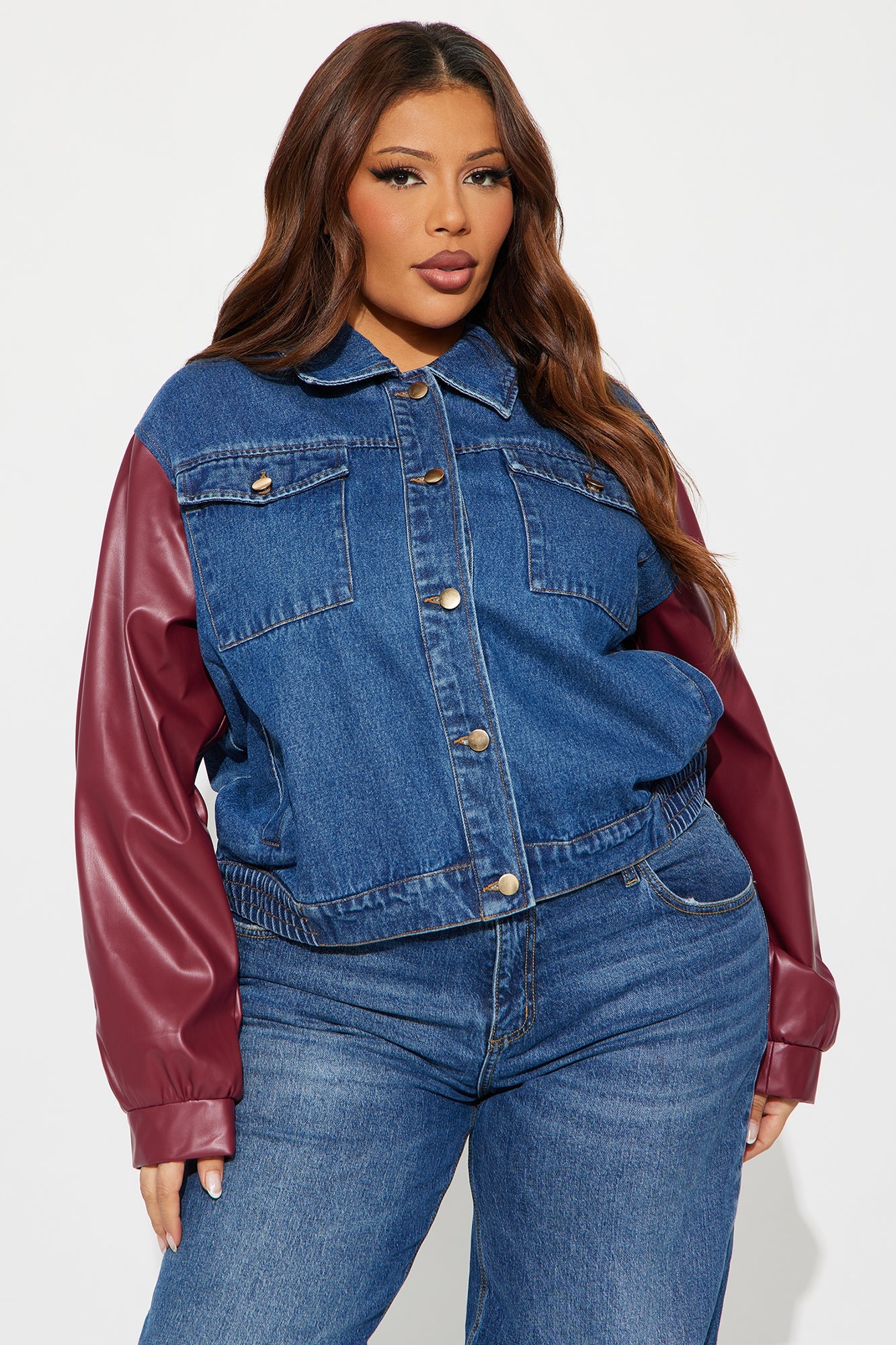 Hotwired Faux Leather Bomber Jacket - Medium Wash