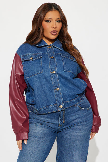 Hotwired Faux Leather Bomber Jacket - Medium Wash