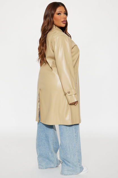 Bree Faux Leather Trench Coat - Khaki