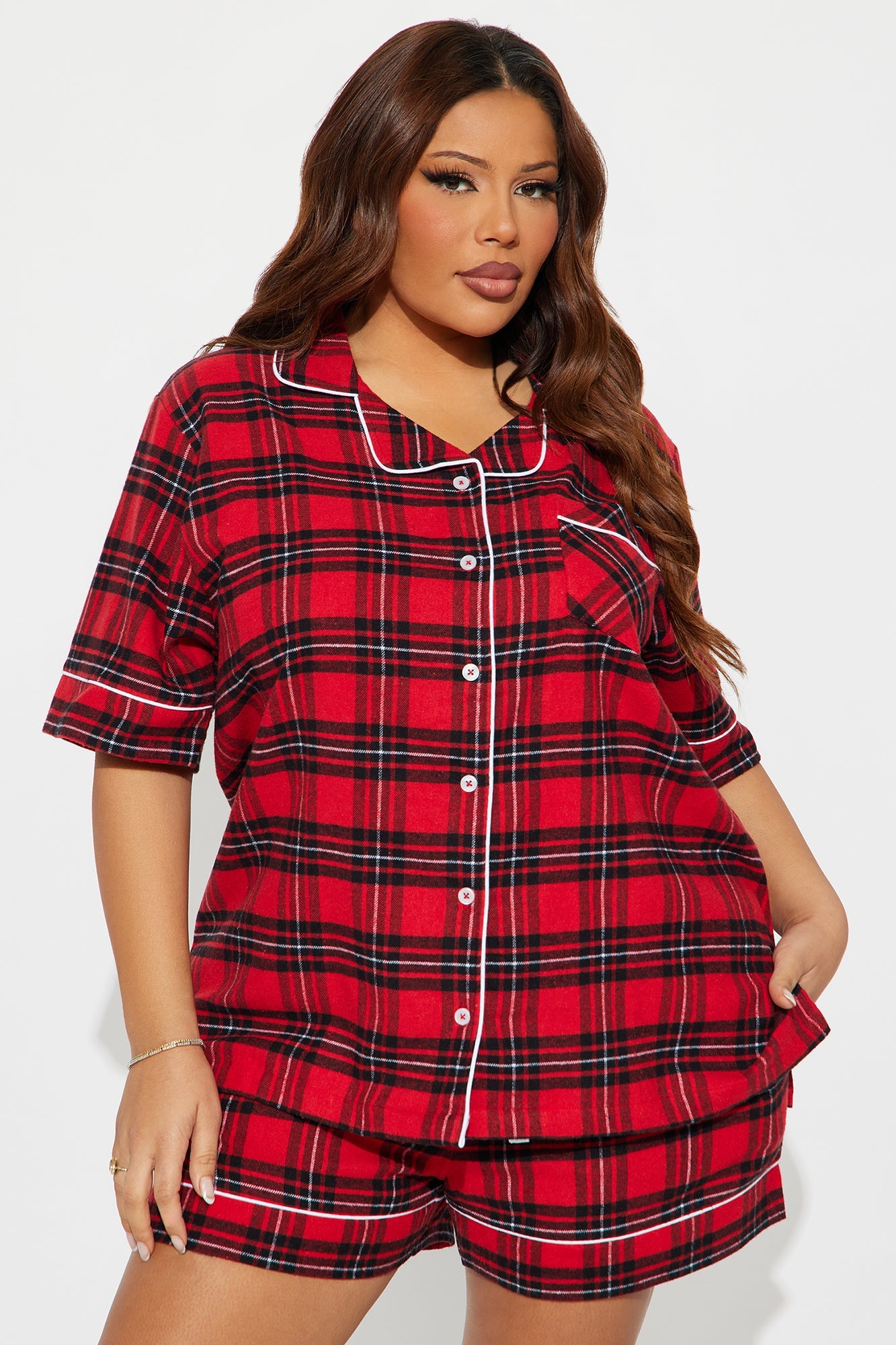 So Chill Flannel Short Sleeve PJ Short Set - Red