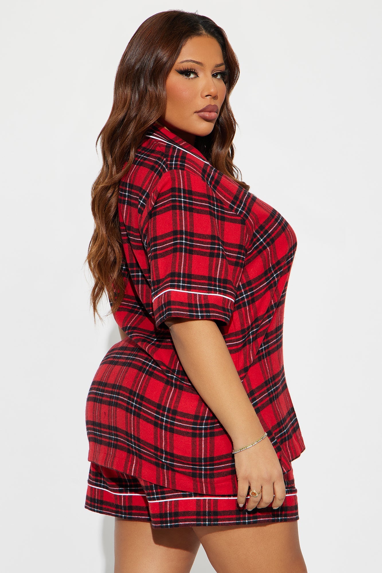 So Chill Flannel Short Sleeve PJ Short Set - Red