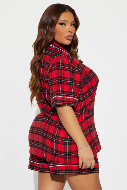So Chill Flannel Short Sleeve PJ Short Set - Red