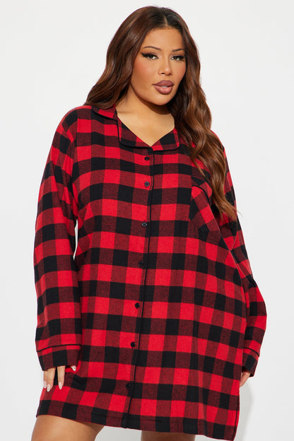 So Chill Flannel Long Sleeve PJ Sleep Shirt - Red/Black