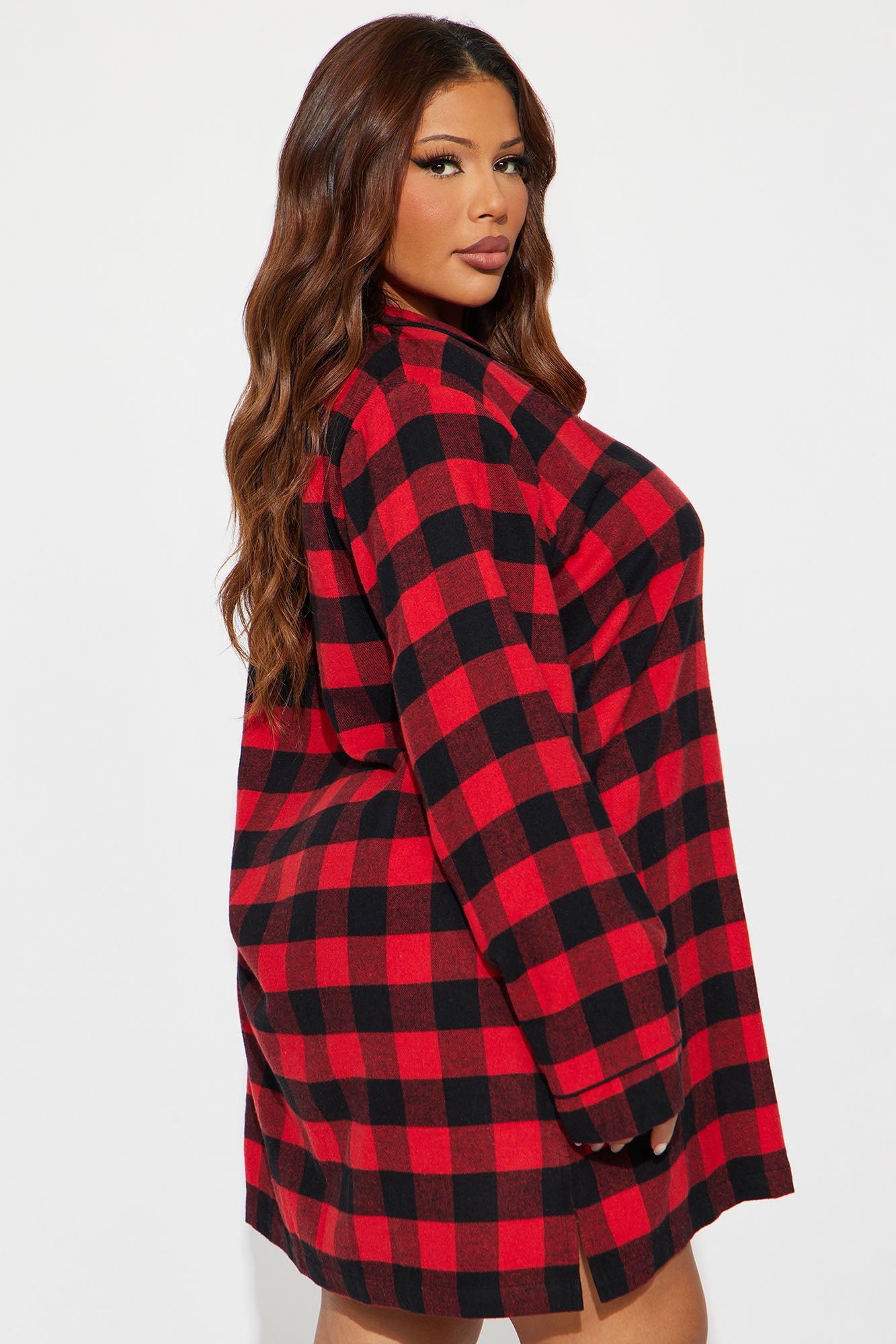 So Chill Flannel Long Sleeve PJ Sleep Shirt - Red/Black