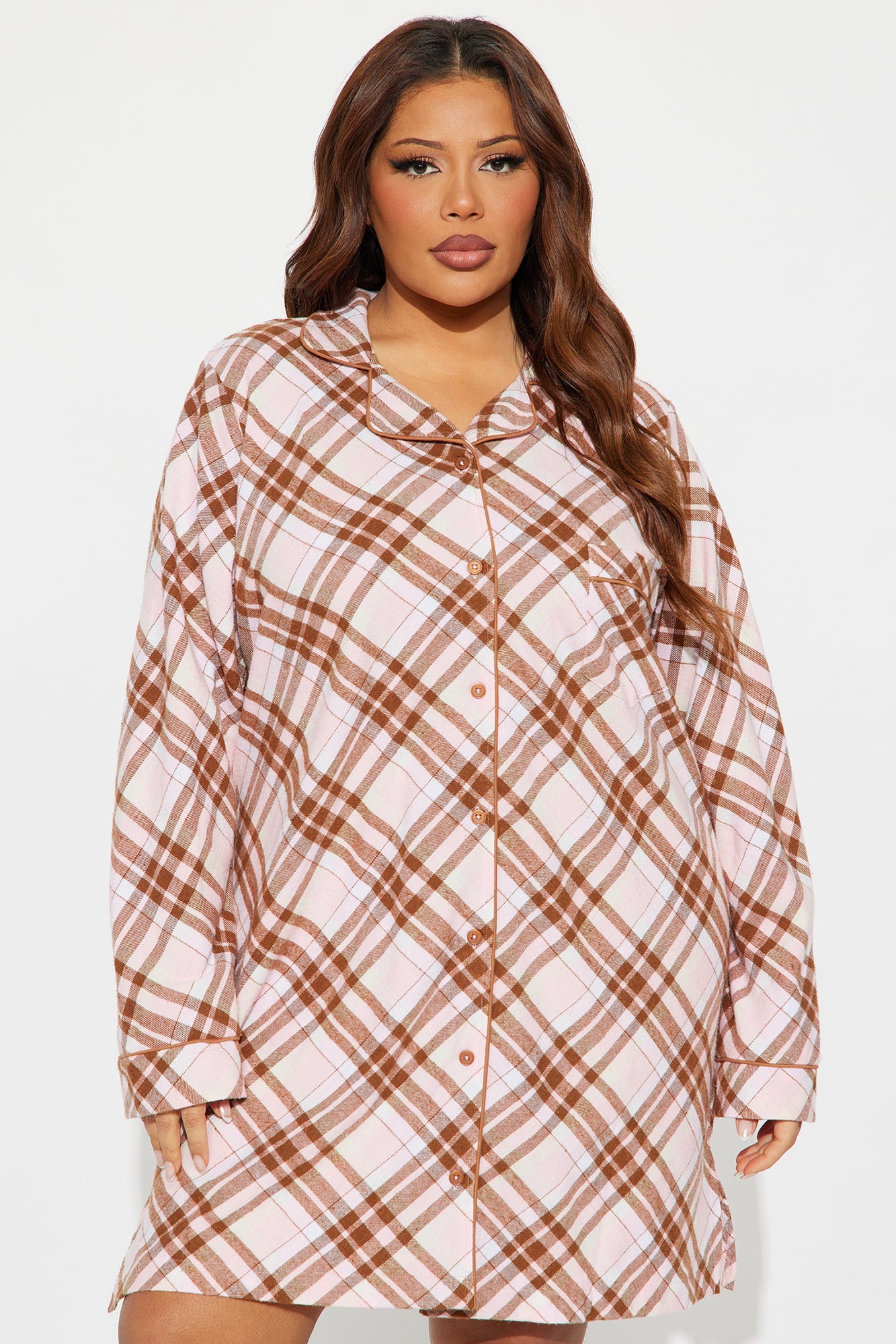 So Chill Flannel Long Sleeve PJ Sleep Shirt - Pink/combo