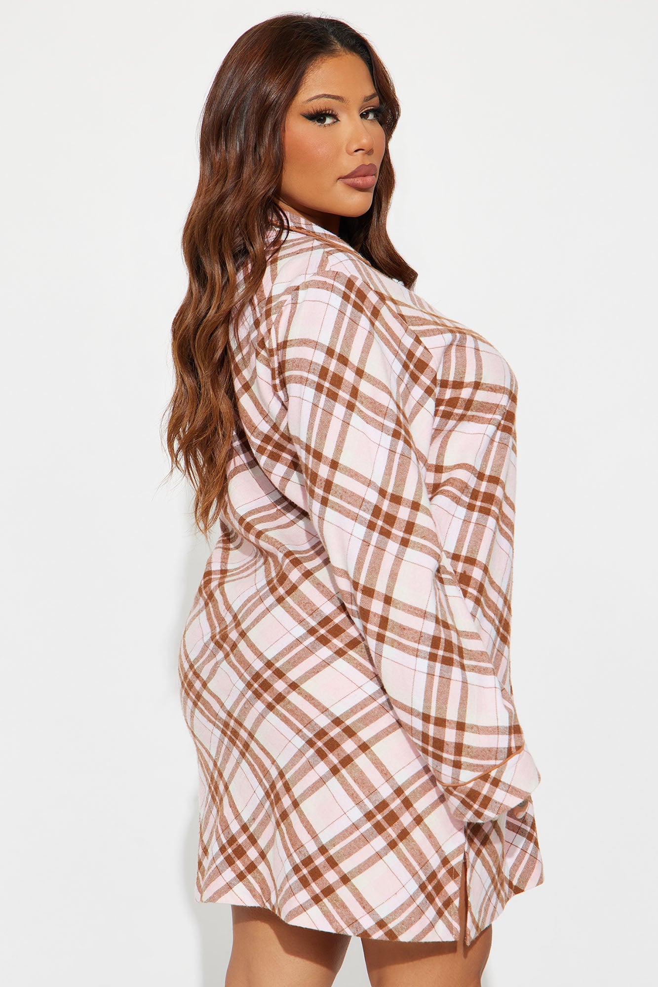 So Chill Flannel Long Sleeve PJ Sleep Shirt - Pink/combo