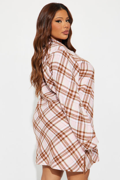 So Chill Flannel Long Sleeve PJ Sleep Shirt - Pink/combo
