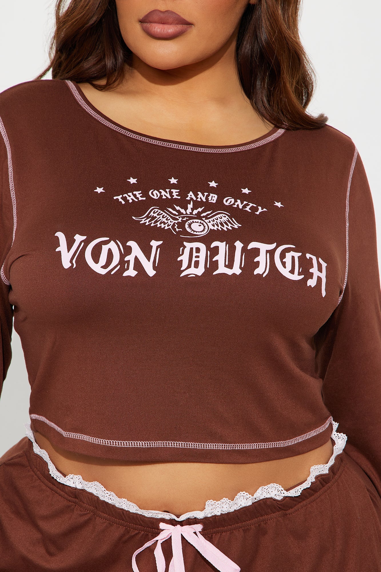 Von Dutch Long Sleeve PJ Pant Set - Chocolate/Combo
