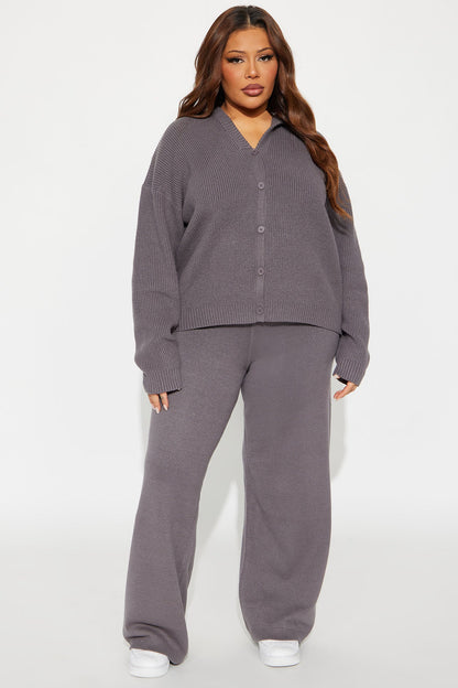 Hazel Hooded Sweater Wide Leg Pant Set - Grey