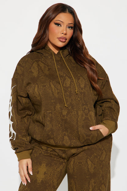 Synthia Snake Fleece Pant Set - Olive
