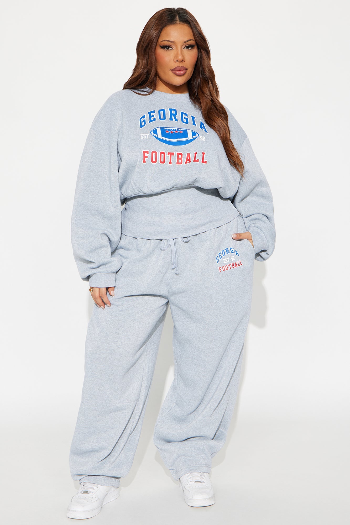 Georgia Fleece Barrel Leg Pant Set - Grey