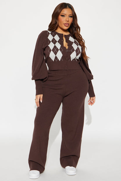 Astrid Argyle Plaid Sweater Pant Set - Brown/combo